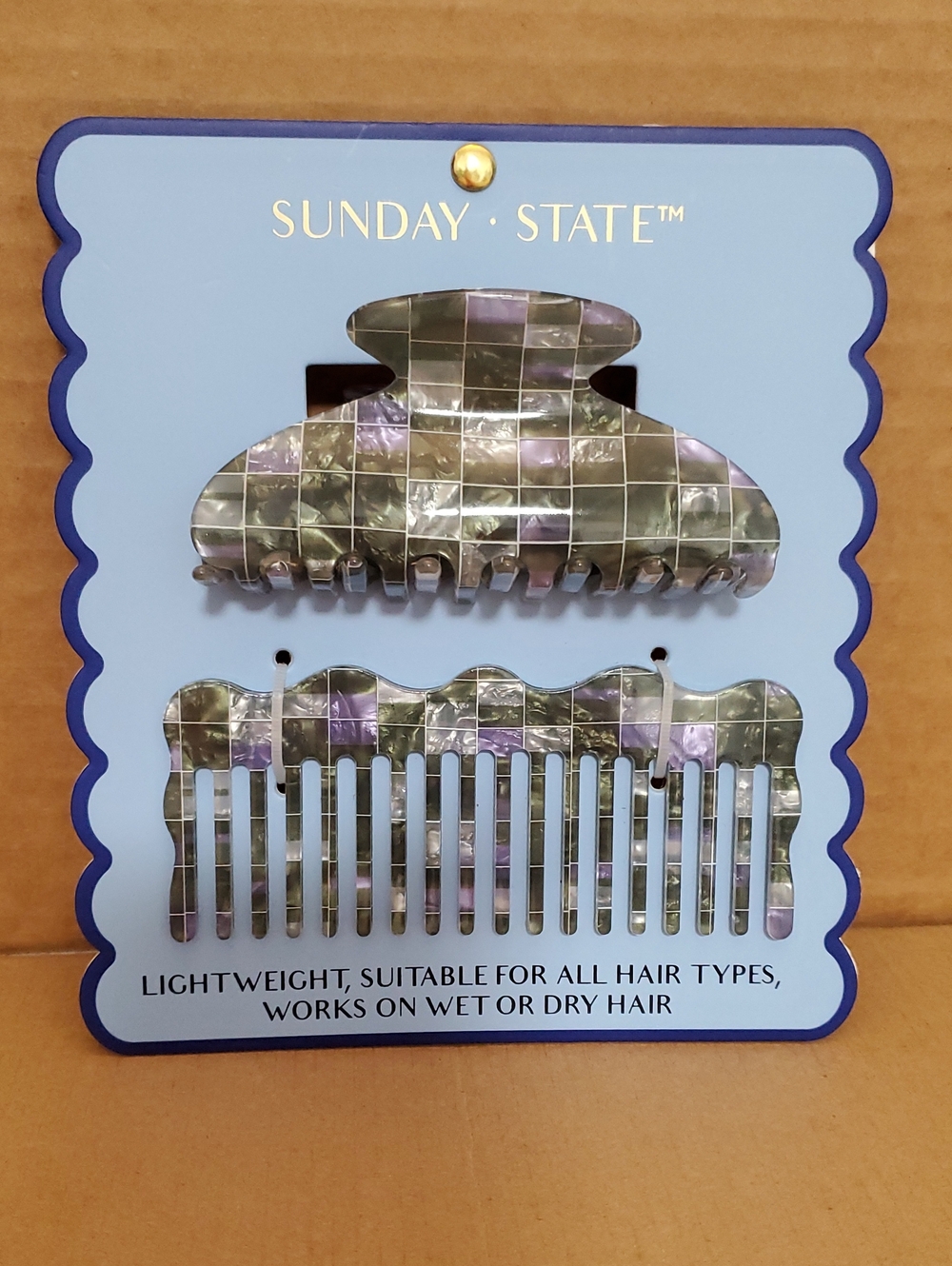 Sunday State Purple Mosaic Hair Claw and Wide-Tooth Comb Set